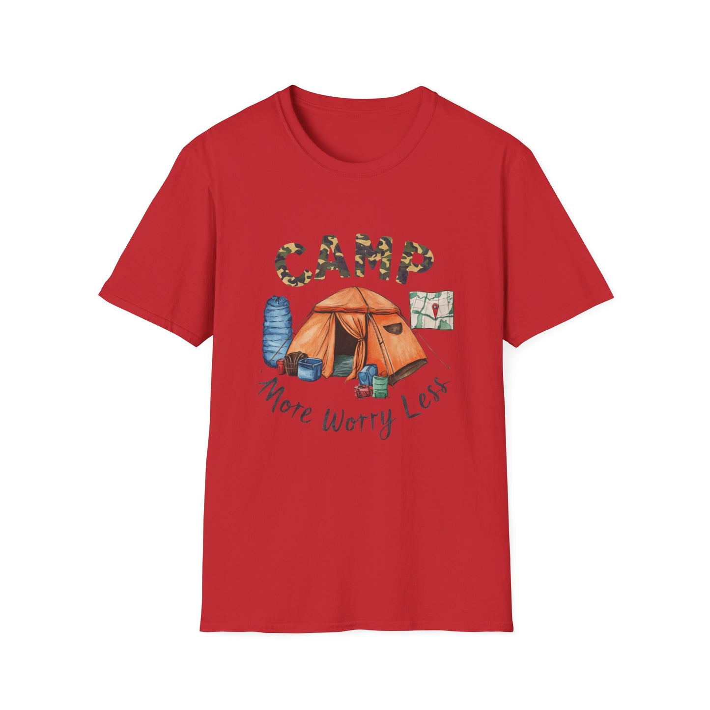 Camp Tent Illustration T-Shirt | Camping Map, Sleeping Bag, Outdoor Vibes
