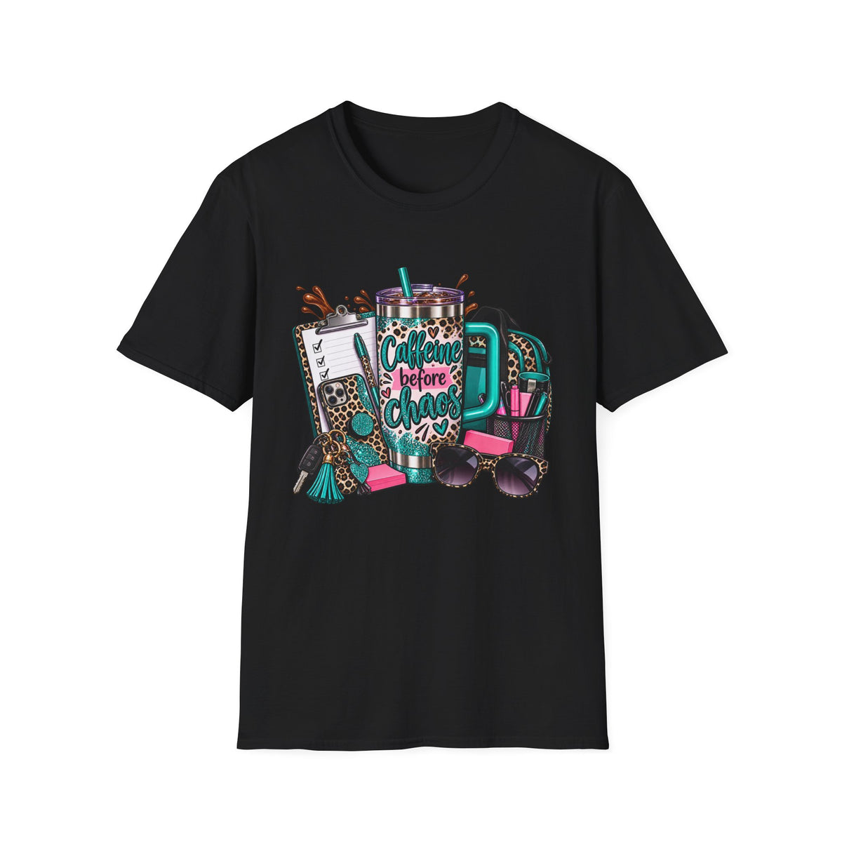 Coffee Before Chaos T-Shirt | Daily Essentials, Backpack, Sunglasses Graphic