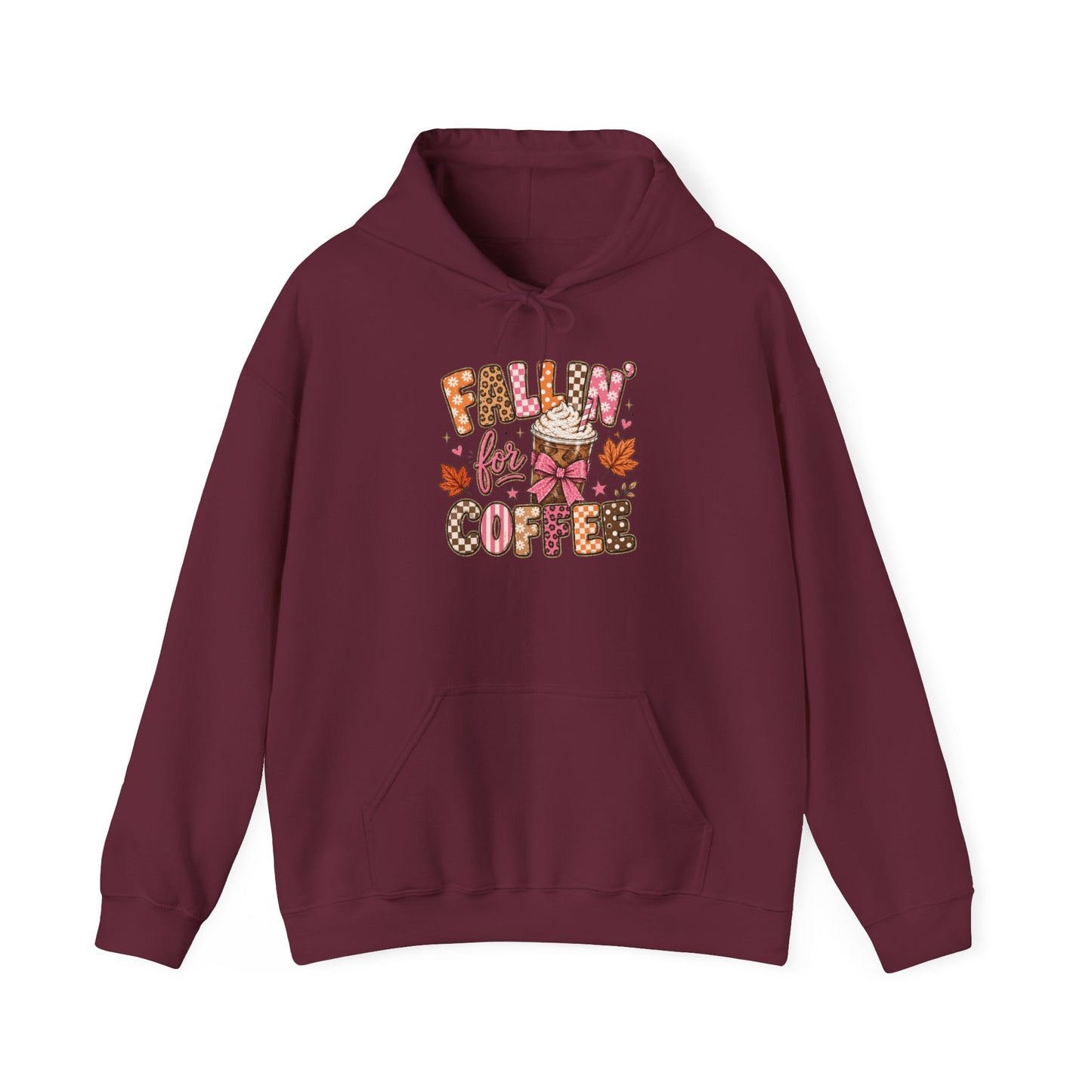 Fallin' for Coffee Hoodie | Autumn Coffee Cup, Leaves, Cozy Fall Design
