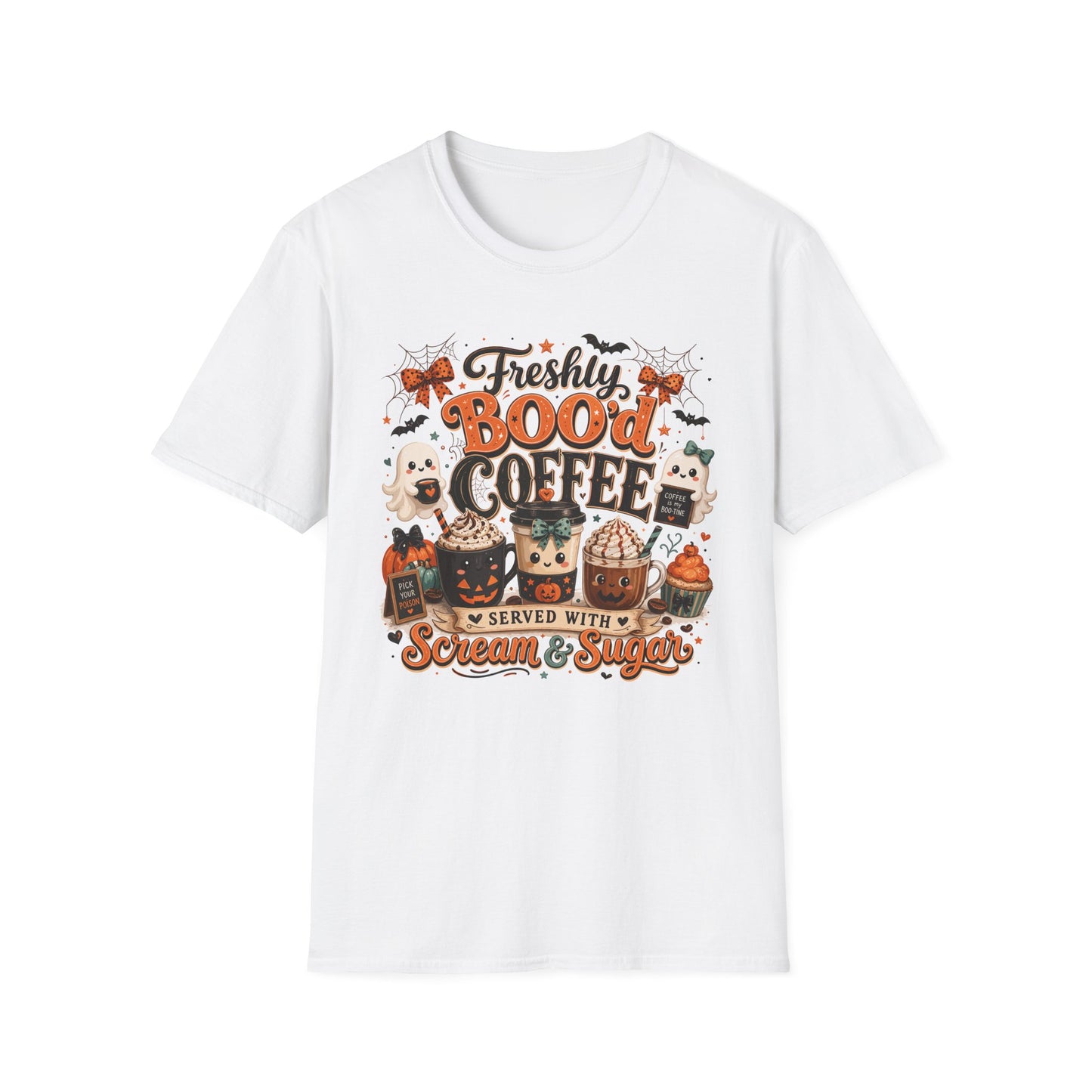 Freshly Boo'd Coffee T-Shirt | Halloween Coffee Ghosts & Bats