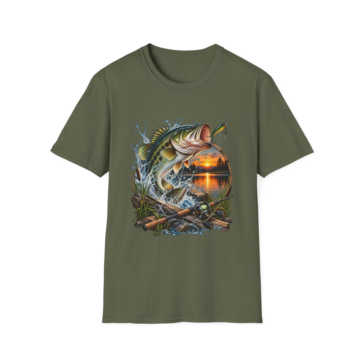 Sunset Bass Jumping T-Shirt | Largemouth Bass Fishing Design