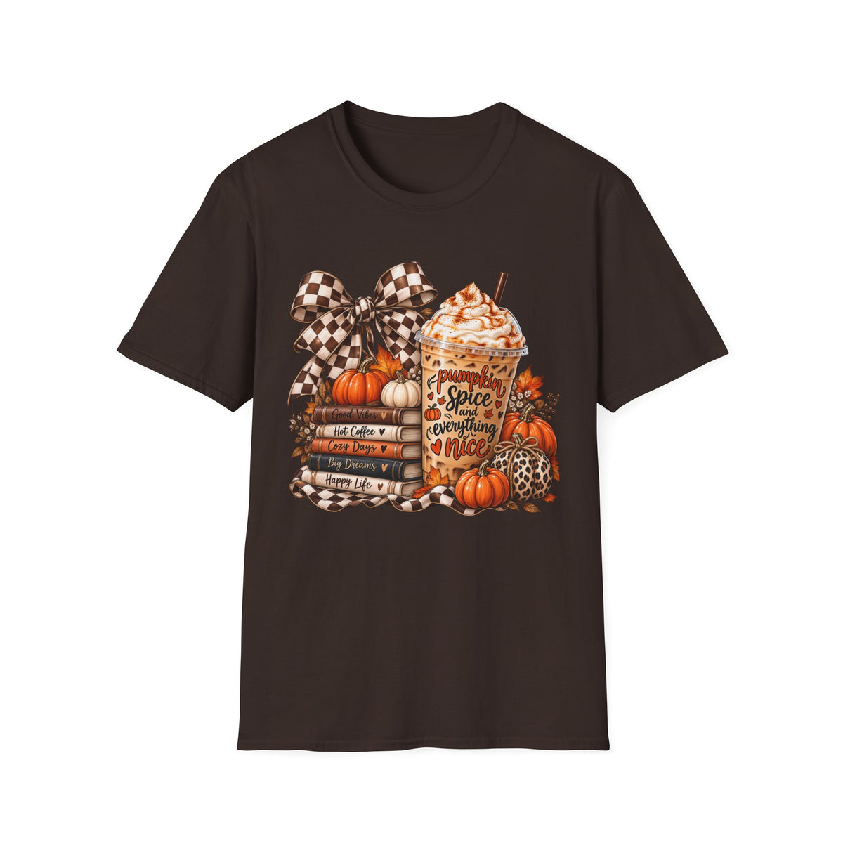 Pumpkin Spice Latte Stack T-Shirt | Fall Pumpkin Coffee Illustration