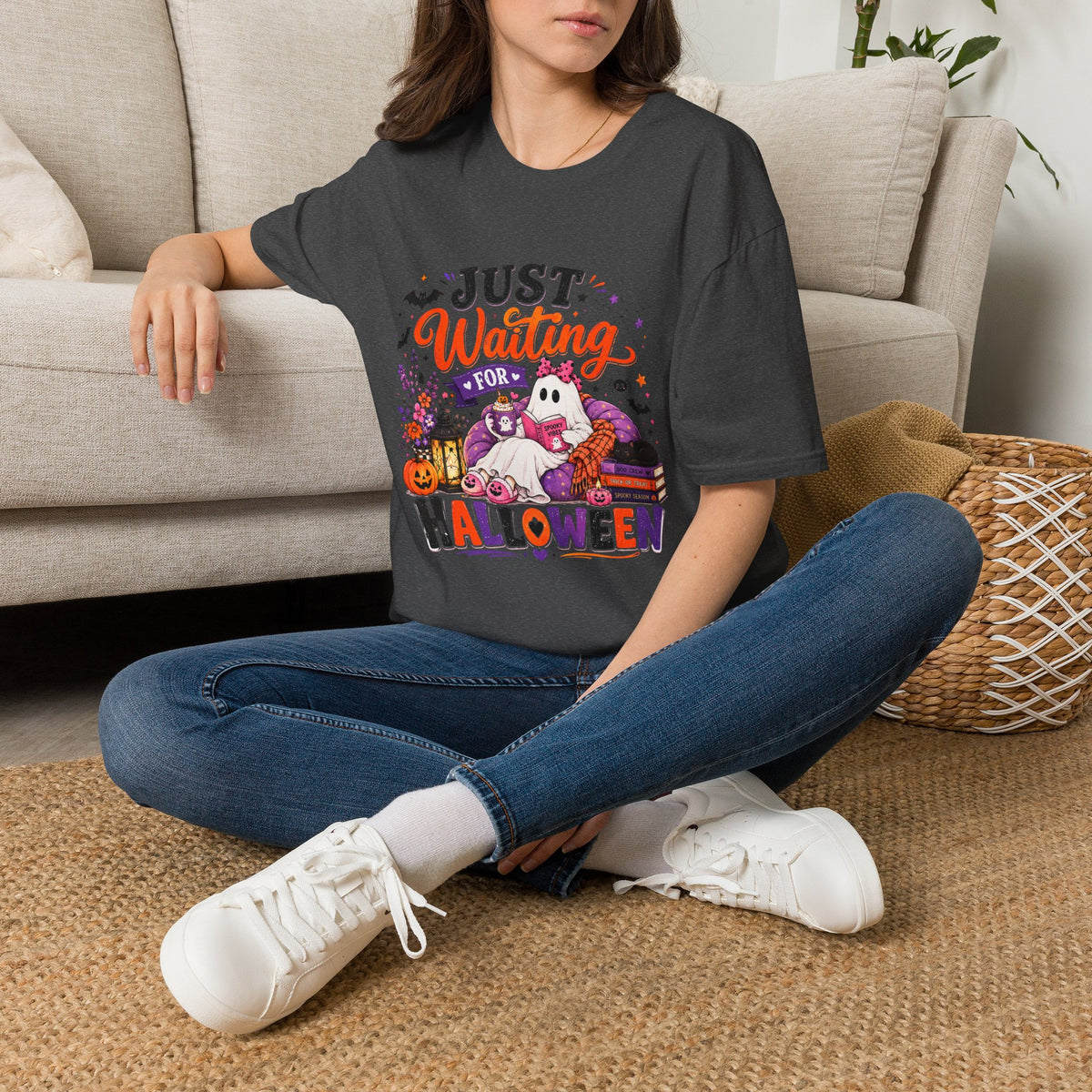 Halloween Ghost T-Shirt — "Just Waiting for Halloween" Cute Spooky Tee