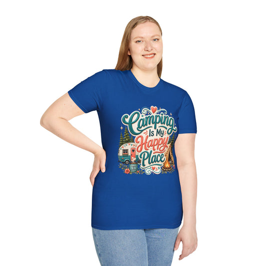 Camping Is My Happy Place T-Shirt | Retro Camping Design