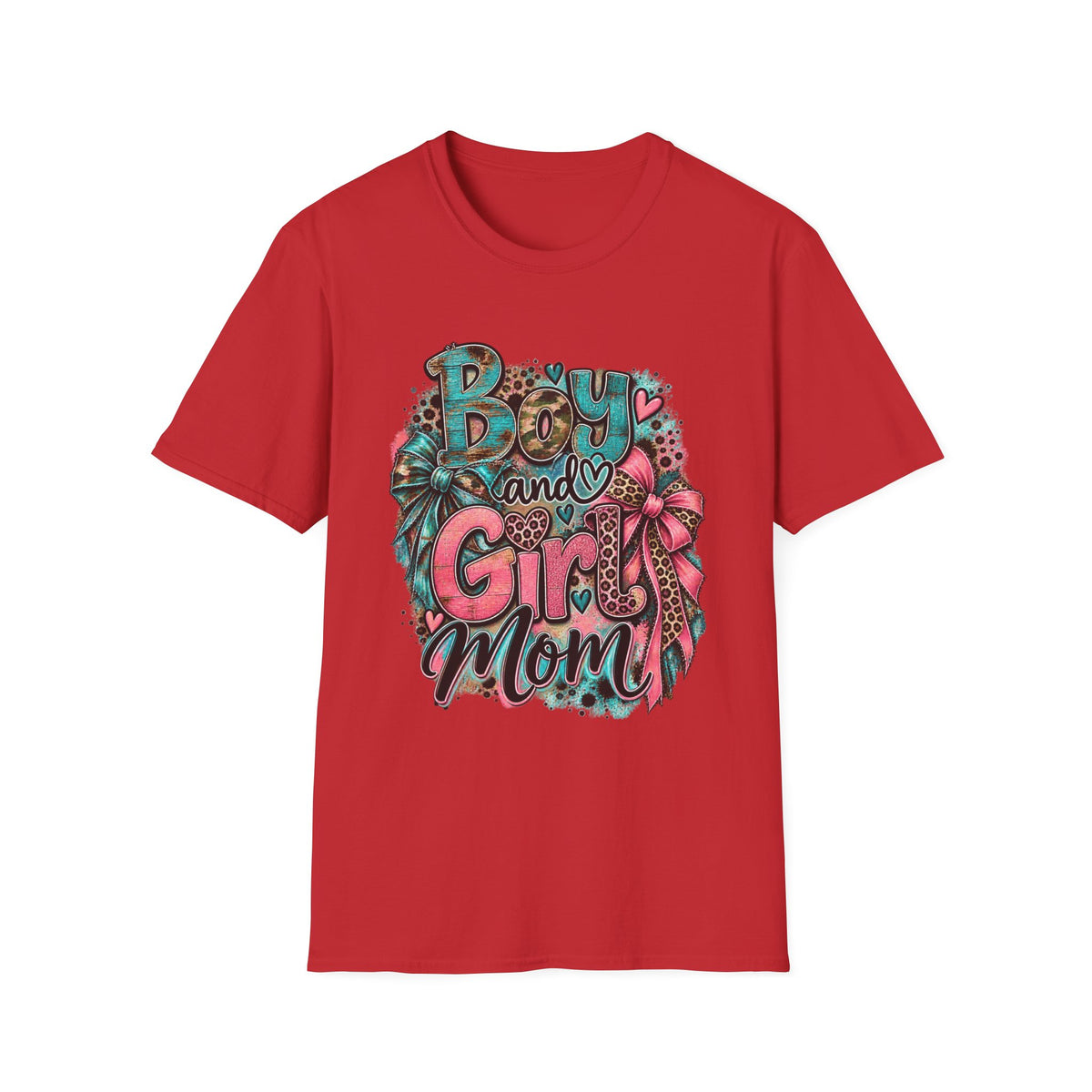 Boy and Girl Mom T-Shirt | Mommy Leopard Bow Design