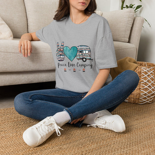 Peace Love Camping T-Shirt | Camper Van Heart Peace Sign Tee