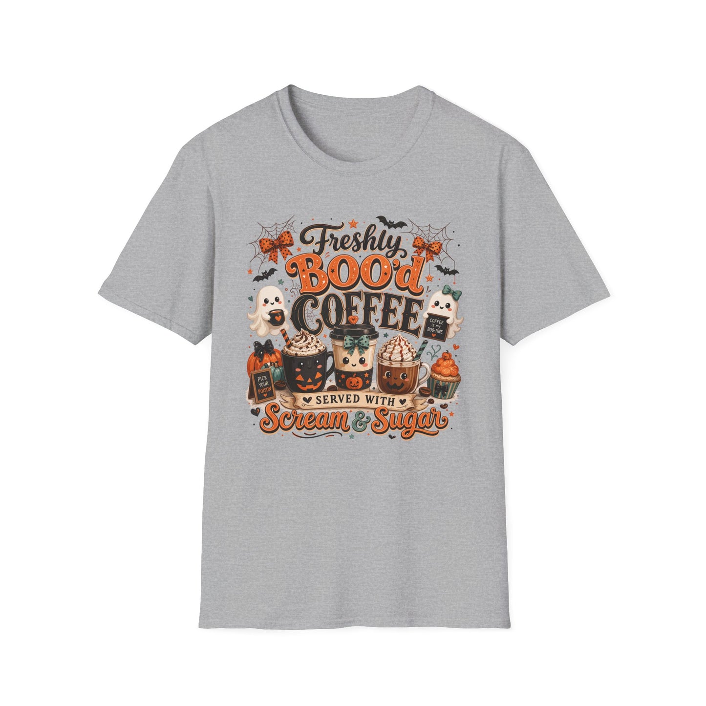 Freshly Boo'd Coffee T-Shirt | Halloween Coffee Ghosts & Bats