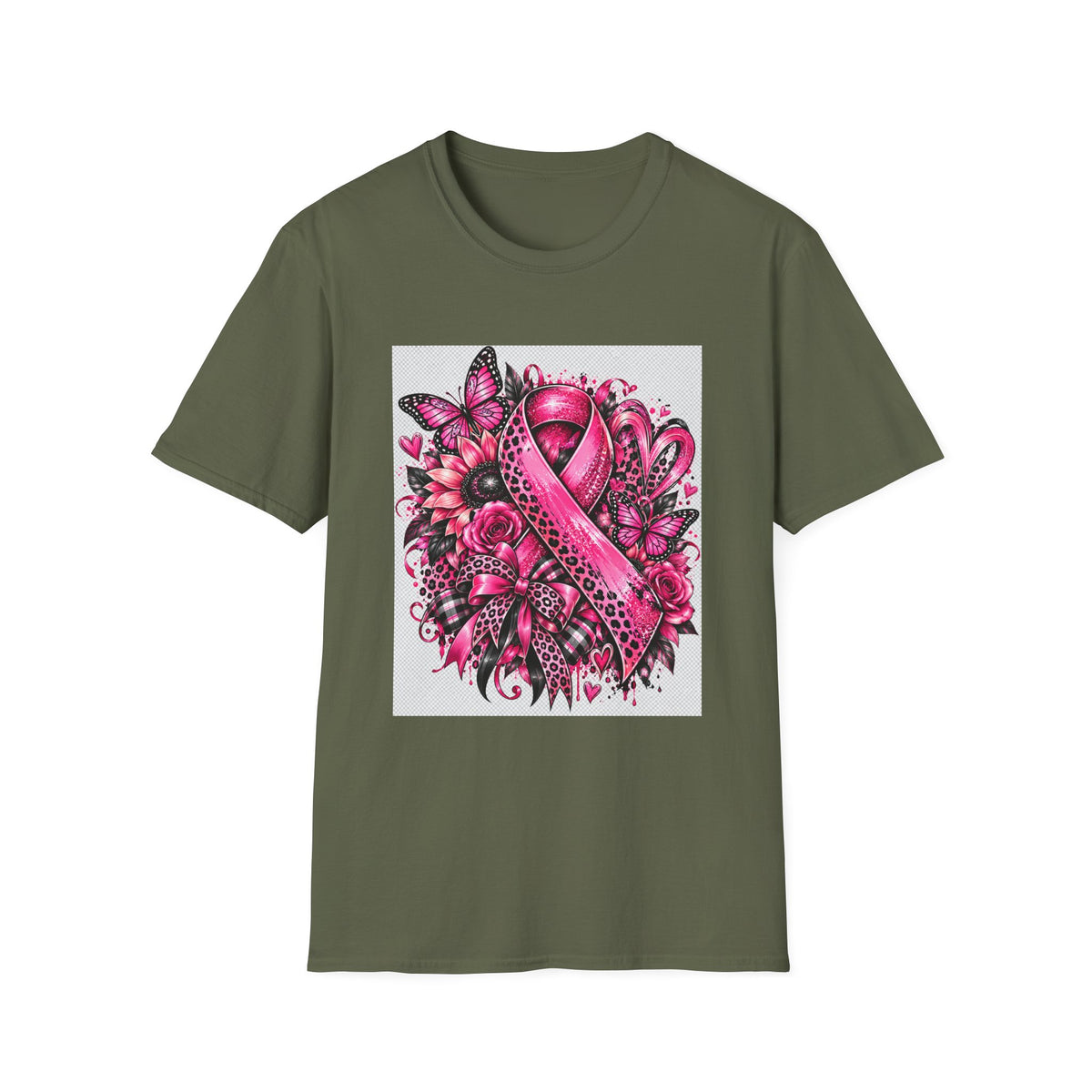 Breast Cancer Awareness Pink Ribbon T-Shirt — Floral Butterfly Support Tee