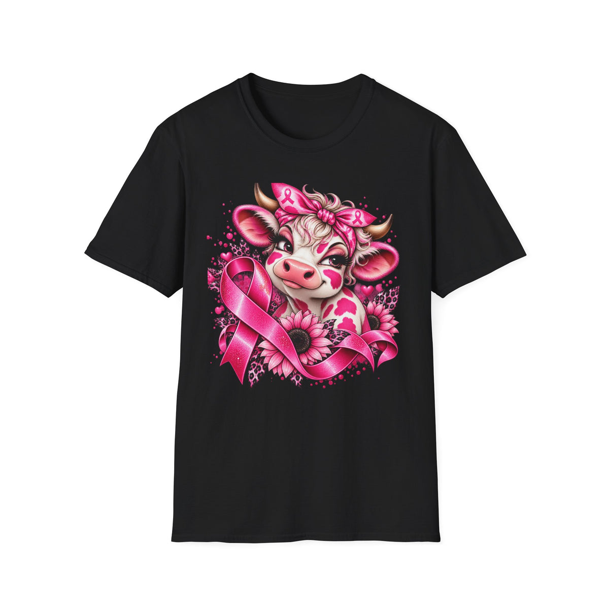 Pink Ribbon Cow T-Shirt | Breast Cancer Awareness Cow Illustration