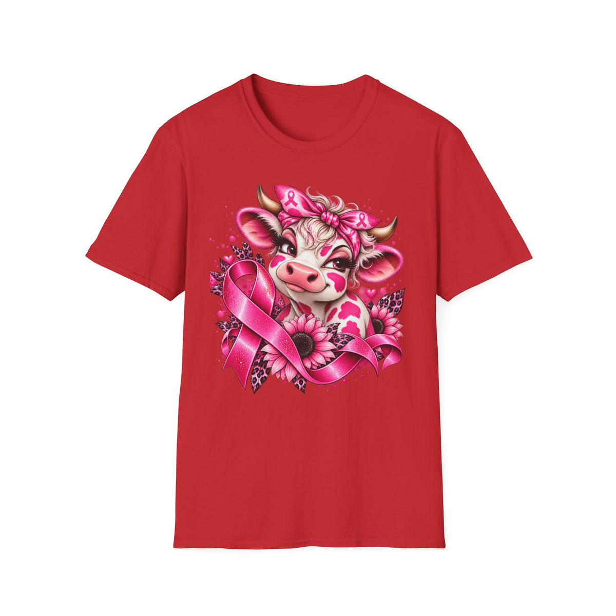 Pink Ribbon Cow T-Shirt | Breast Cancer Awareness Cow Illustration
