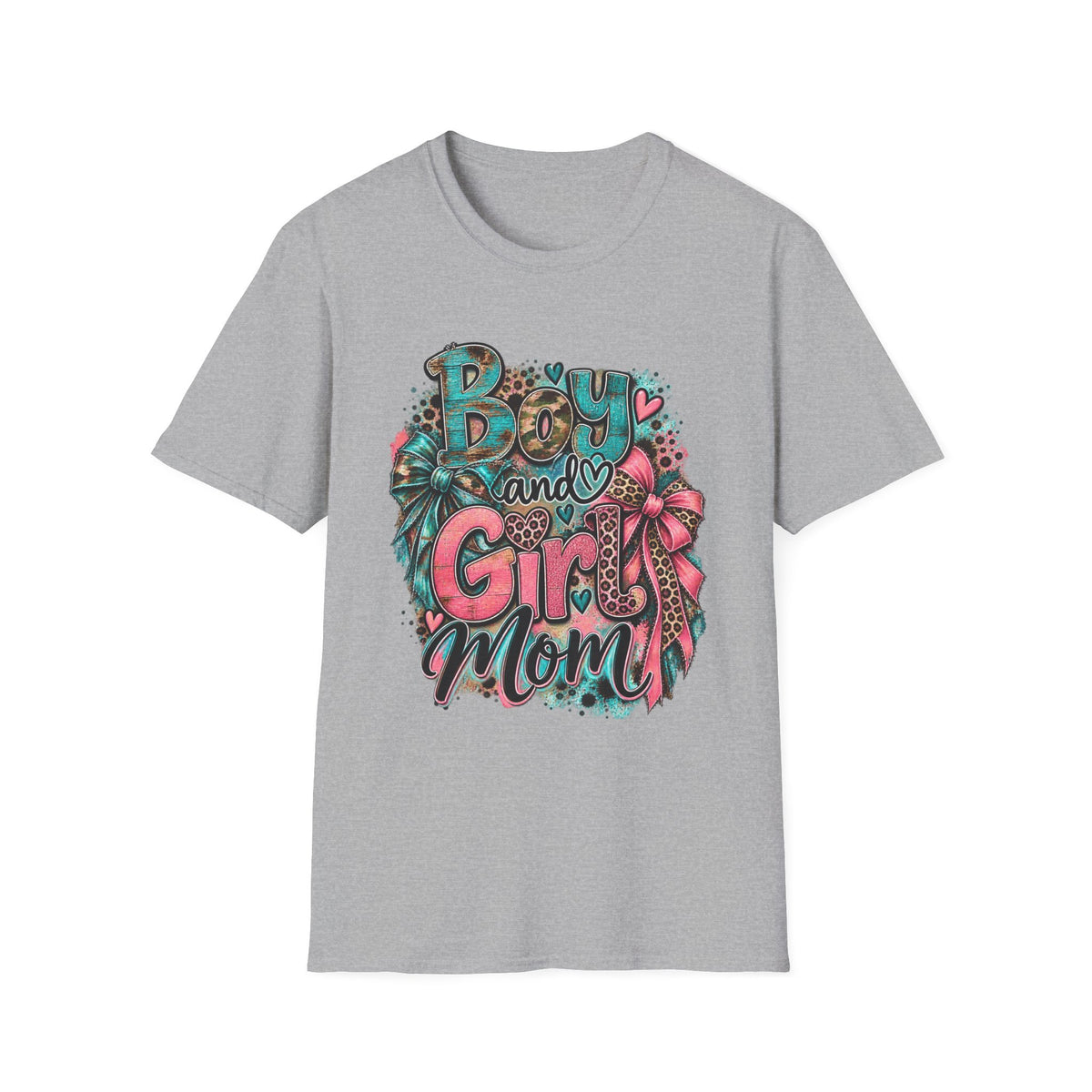 Boy and Girl Mom T-Shirt | Mommy Leopard Bow Design