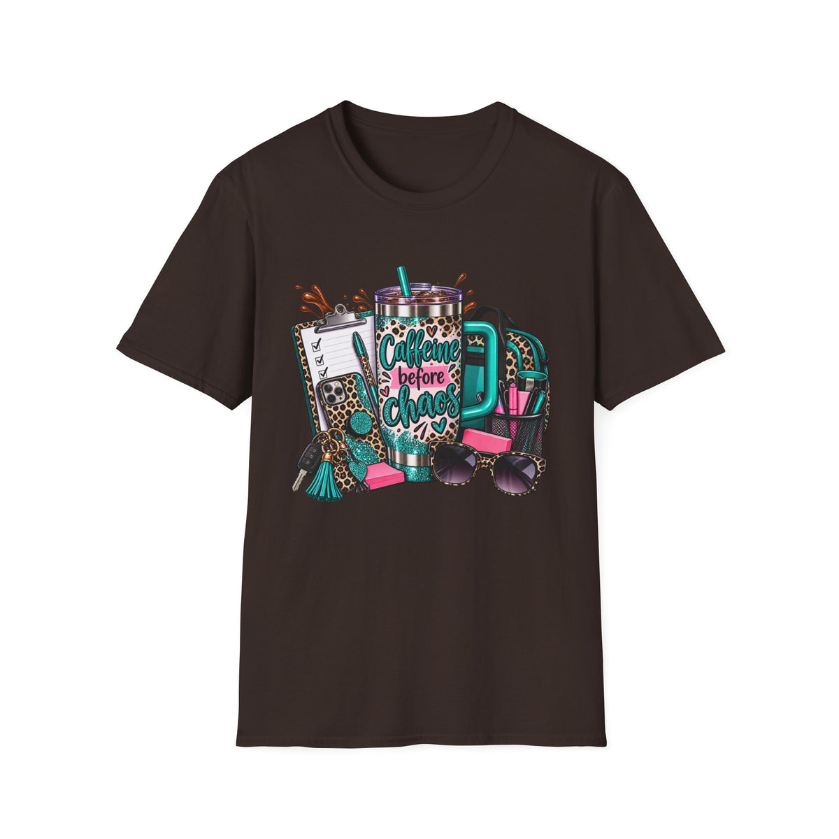 Coffee Before Chaos T-Shirt | Daily Essentials, Backpack, Sunglasses Graphic