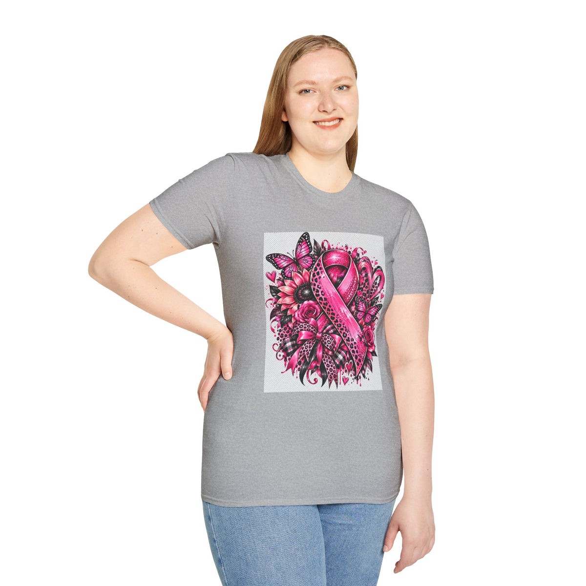Breast Cancer Awareness Pink Ribbon T-Shirt — Floral Butterfly Support Tee