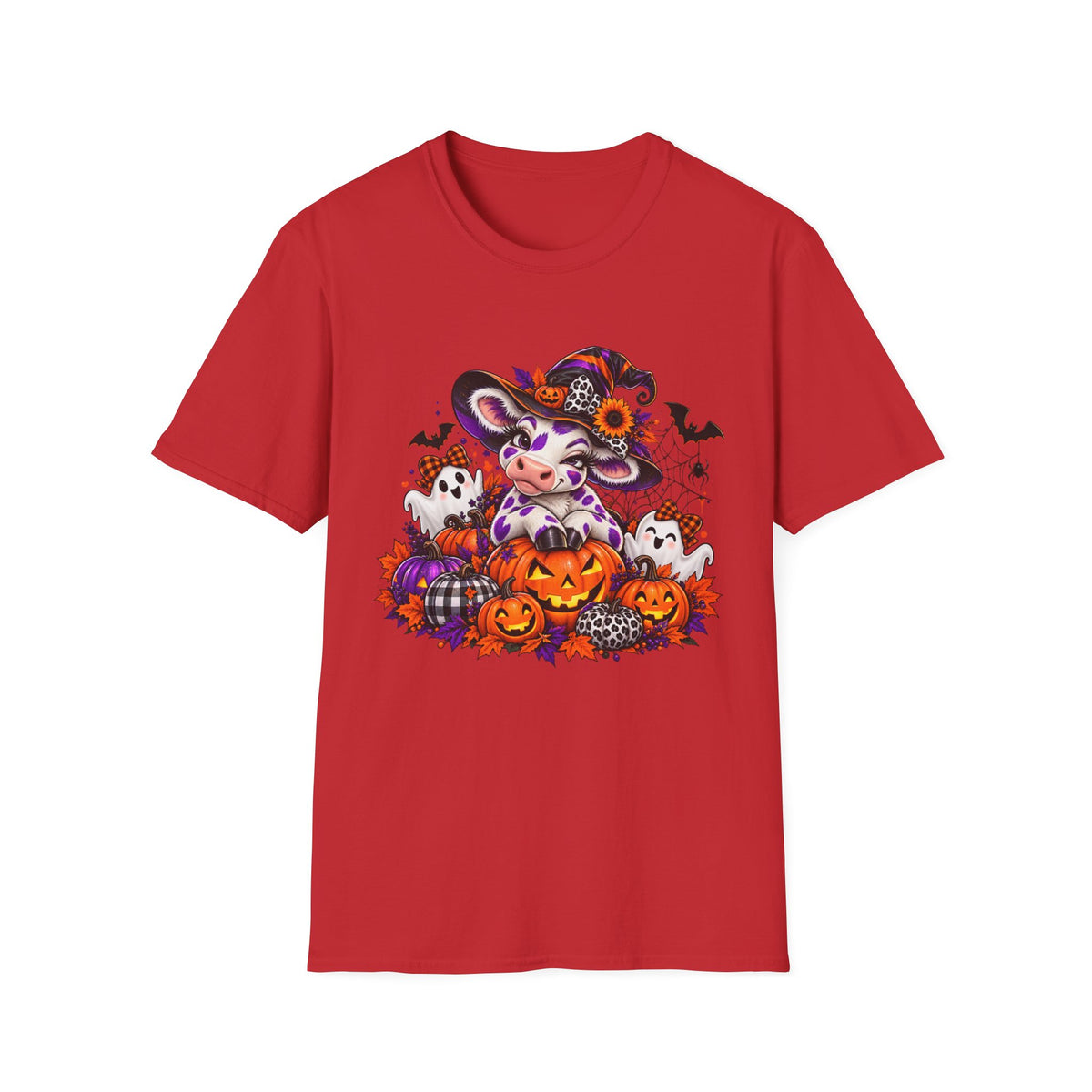 Halloween Winking Witch Cow T-Shirt | Pumpkin, Ghosts, Bats, Spooky Cute