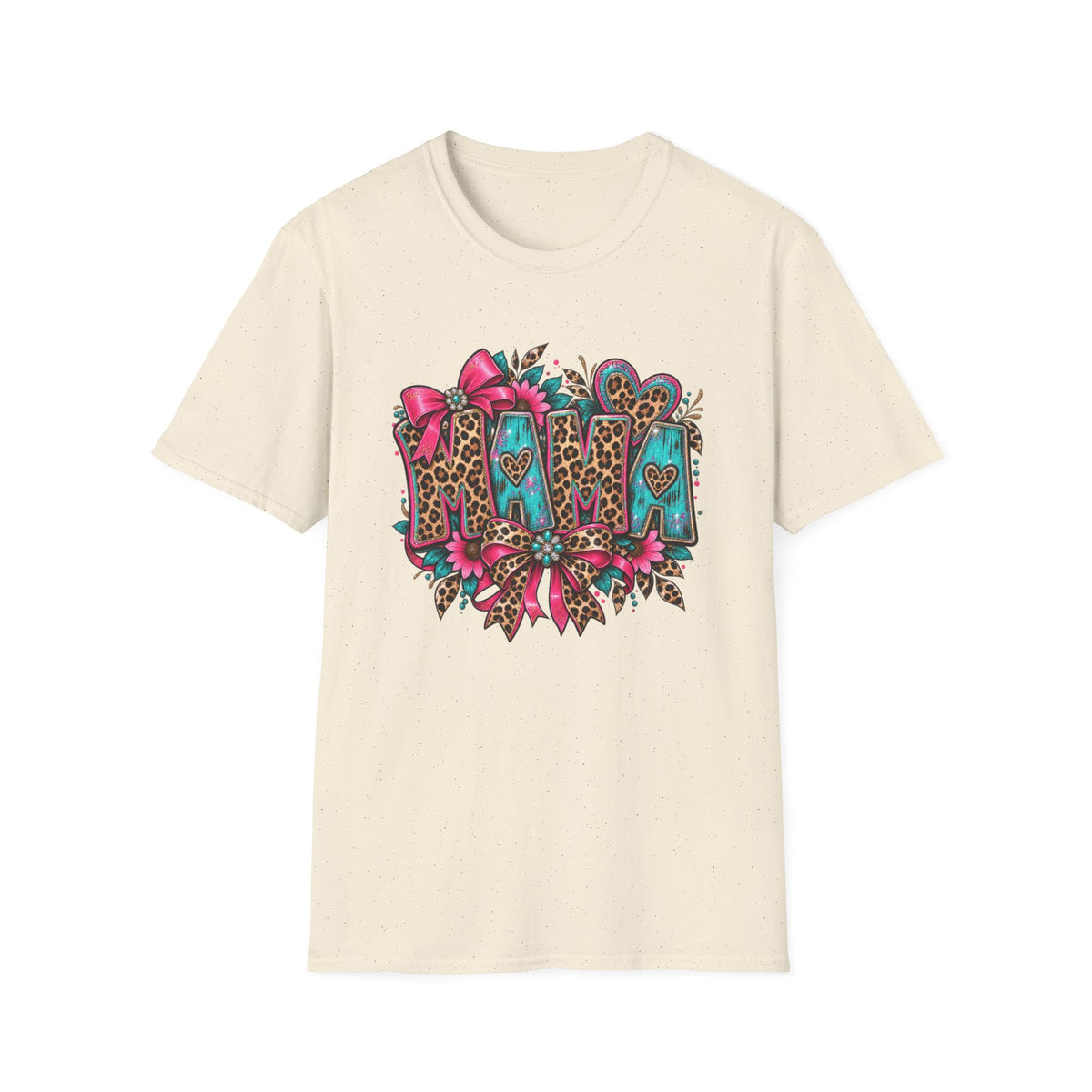 Mom Leopard Print Floral T-Shirt | Turquoise Pink Western Heart Design