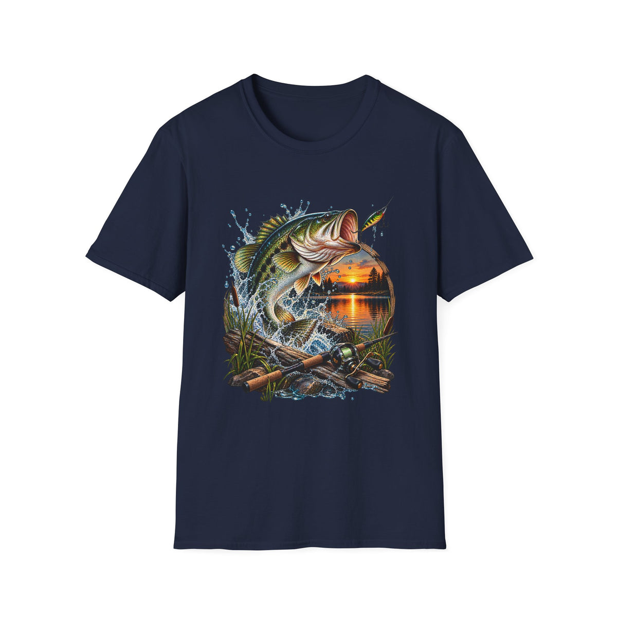 Sunset Bass Jumping T-Shirt | Largemouth Bass Fishing Design