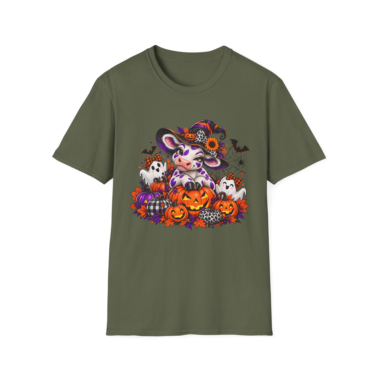 Halloween Winking Witch Cow T-Shirt | Pumpkin, Ghosts, Bats, Spooky Cute