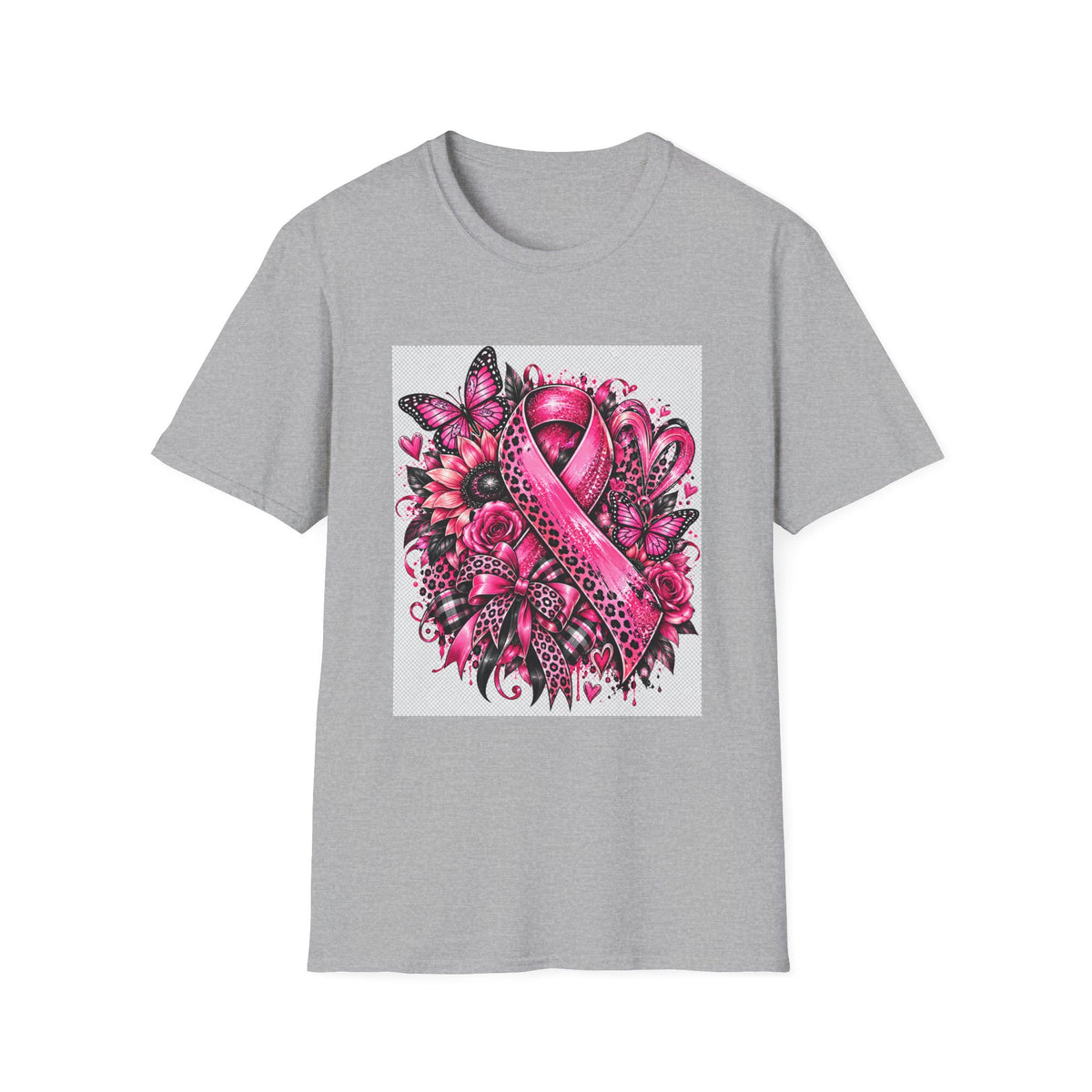Breast Cancer Awareness Pink Ribbon T-Shirt — Floral Butterfly Support Tee