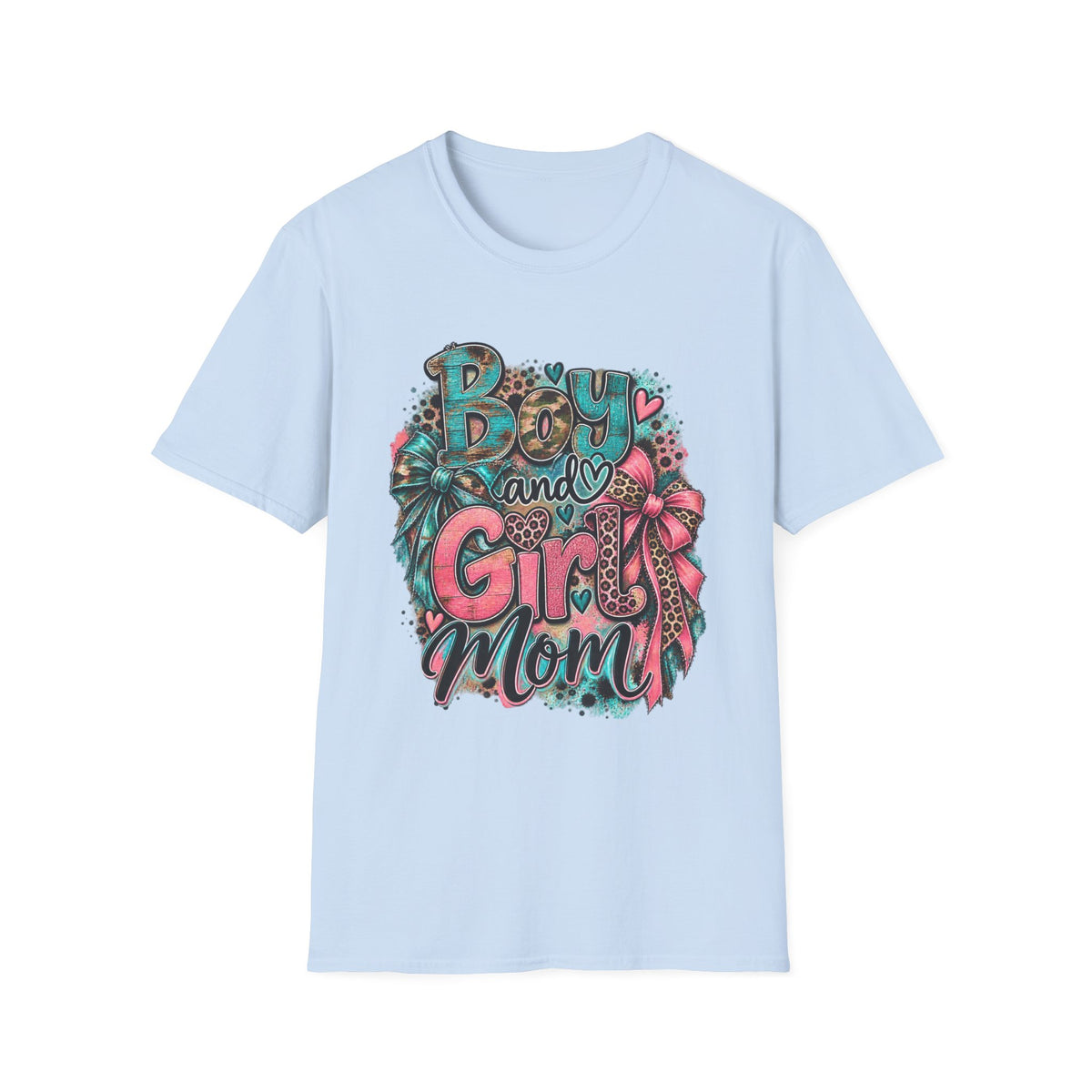 Boy and Girl Mom T-Shirt | Mommy Leopard Bow Design