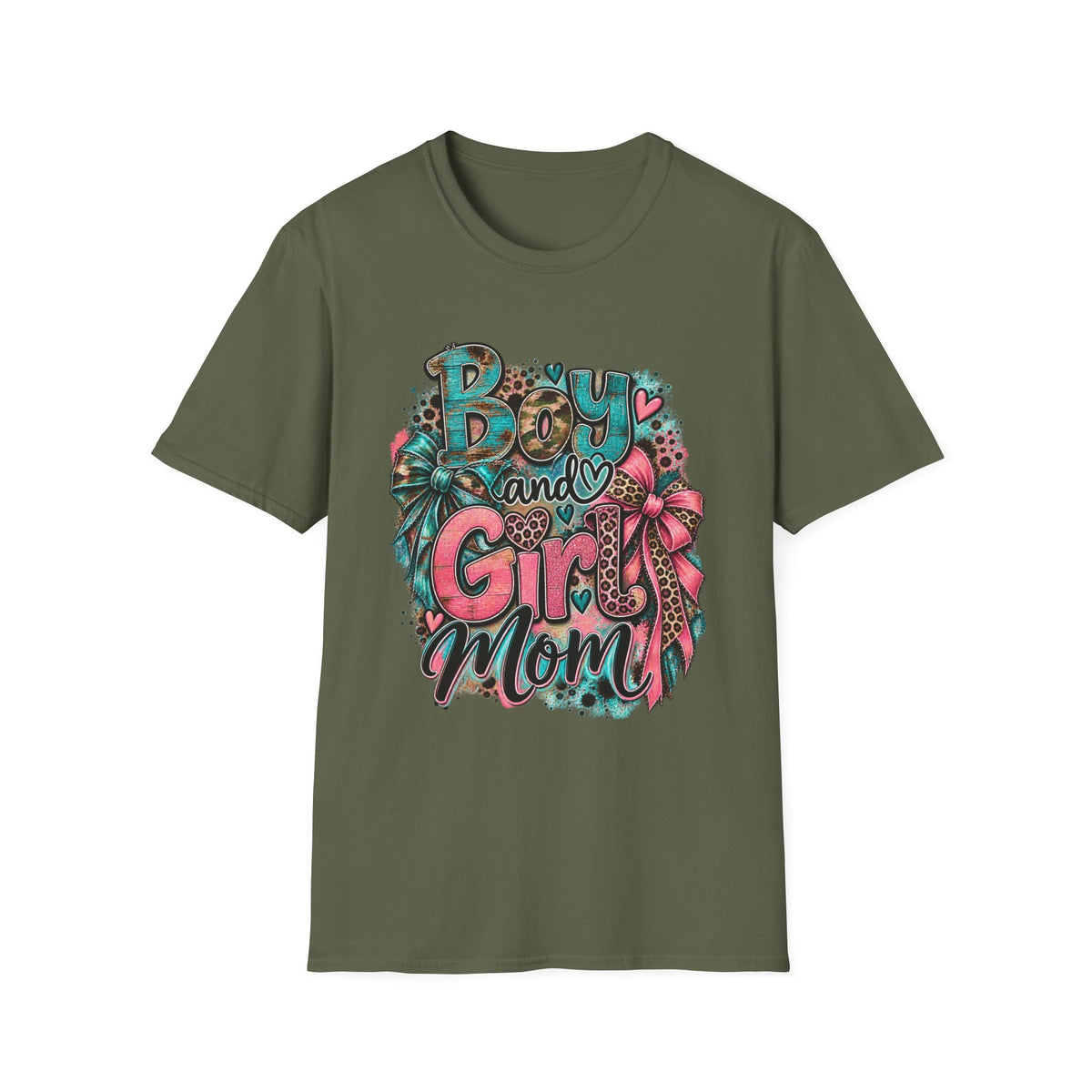 Boy and Girl Mom T-Shirt | Mommy Leopard Bow Design
