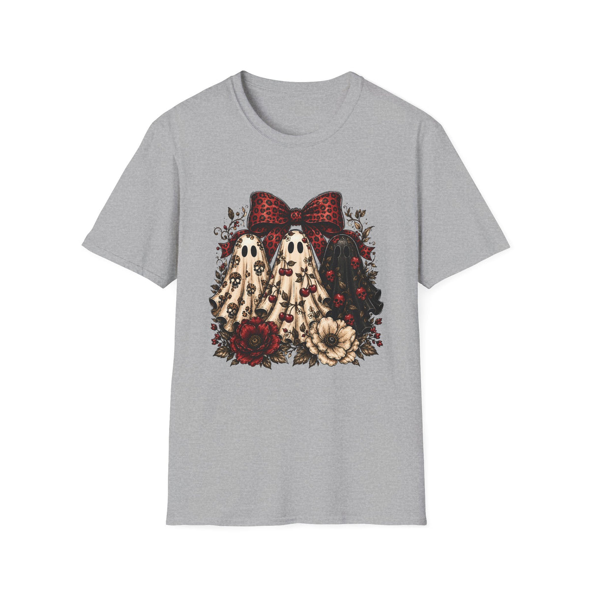 Ghost Trio Halloween T-Shirt — Vintage Floral Spooky Graphic Tee