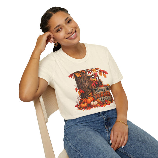 No Turkey Here T-Shirt | Thanksgiving turkey, pumpkins, autumn leaves