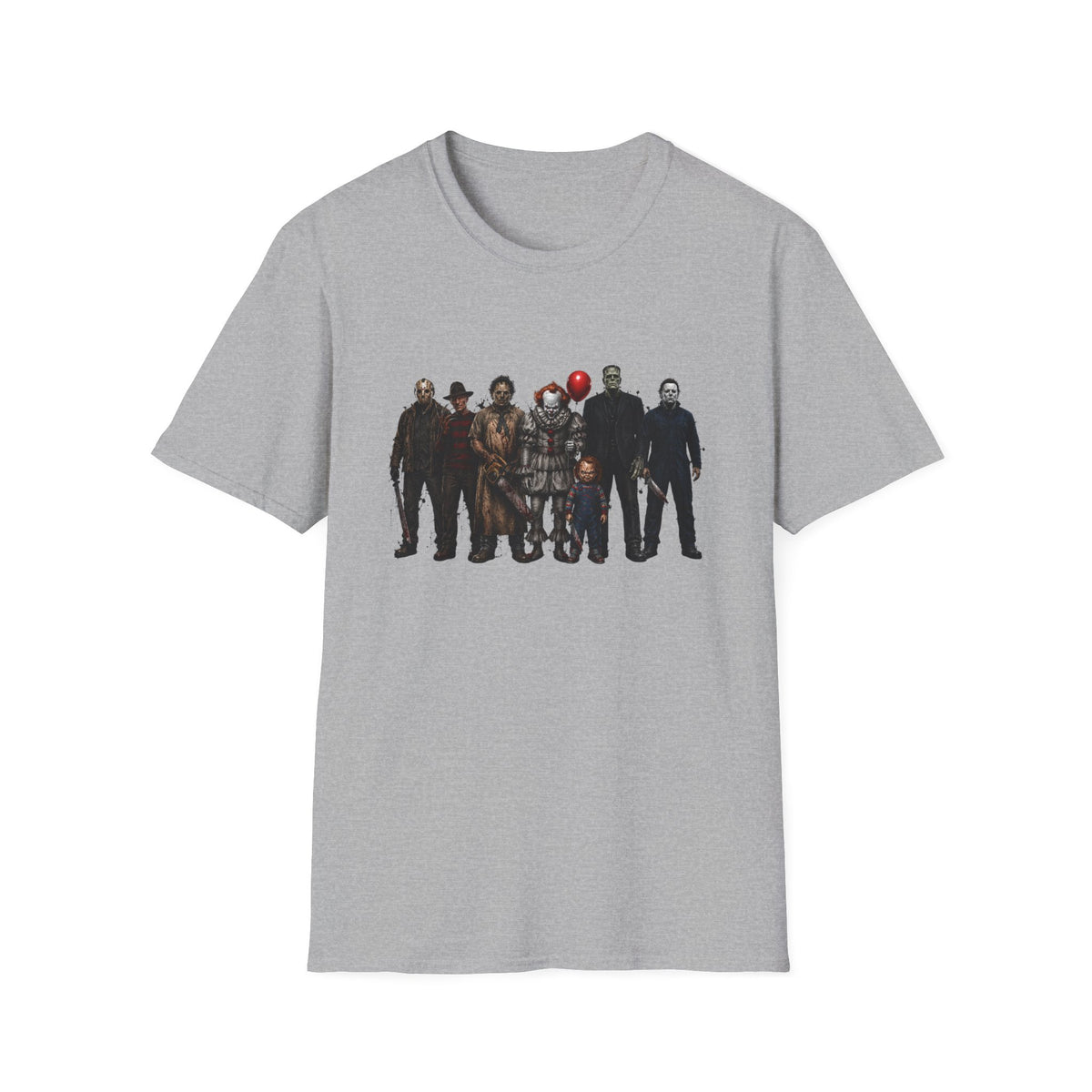 Horror Icons Lineup T-Shirt — Classic Slasher Movie Characters Tee