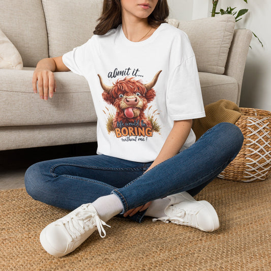 'Admit It... You’re Boring' Cute Highland Cow Graphic Tee