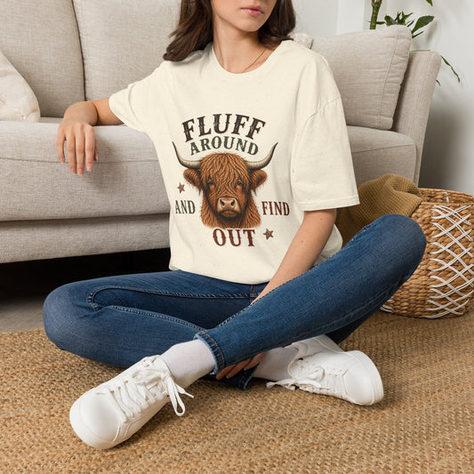 Fluff Around Highland Cow T-Shirt | Cow Illustration, Rustic Farm Tee