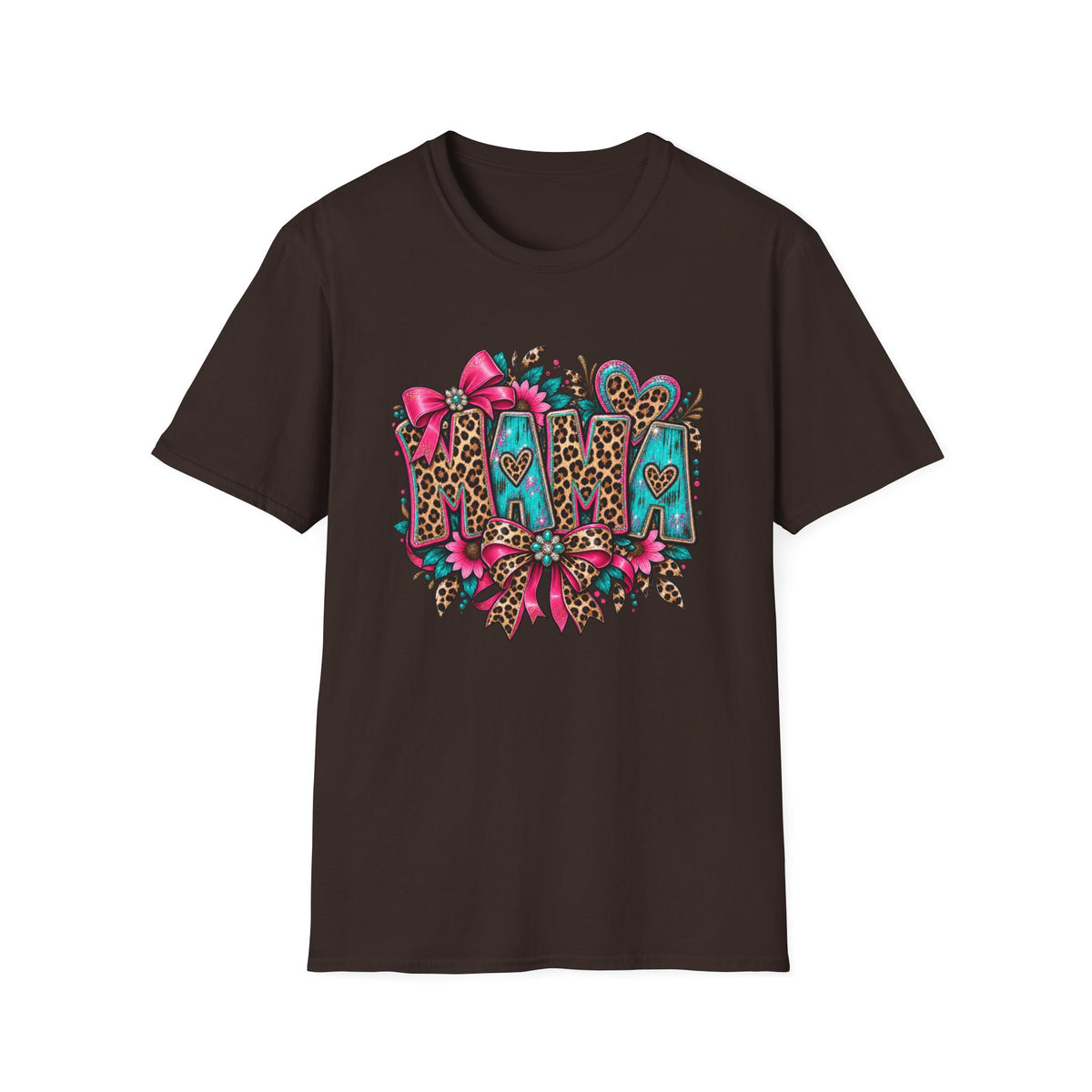Mom Leopard Print Floral T-Shirt | Turquoise Pink Western Heart Design