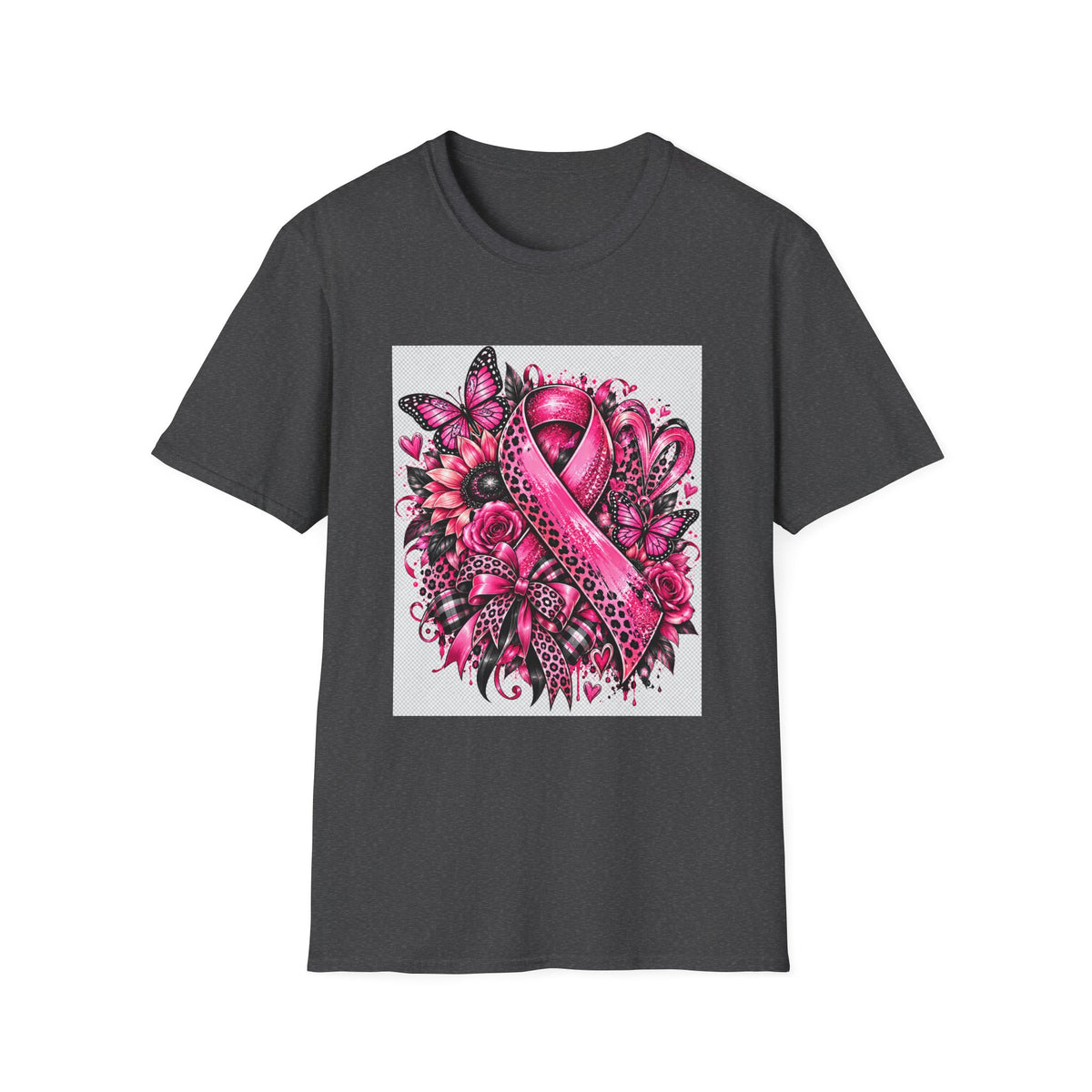 Breast Cancer Awareness Pink Ribbon T-Shirt — Floral Butterfly Support Tee
