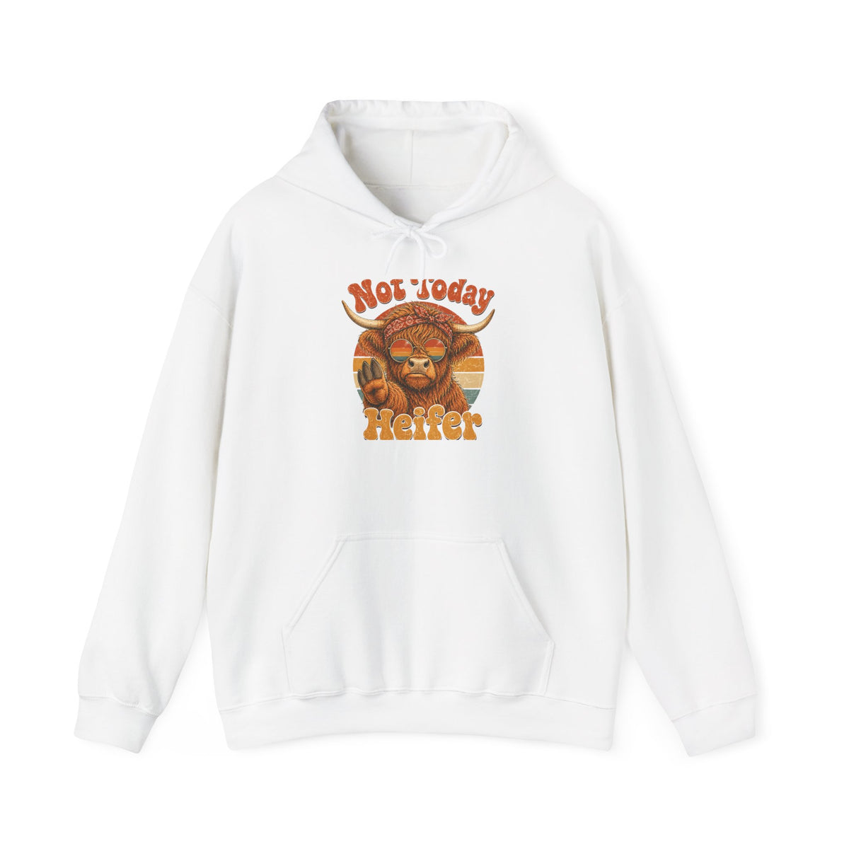 Not Today Heifer highland cow hoodie | retro sunset cow graphic sweatshirt