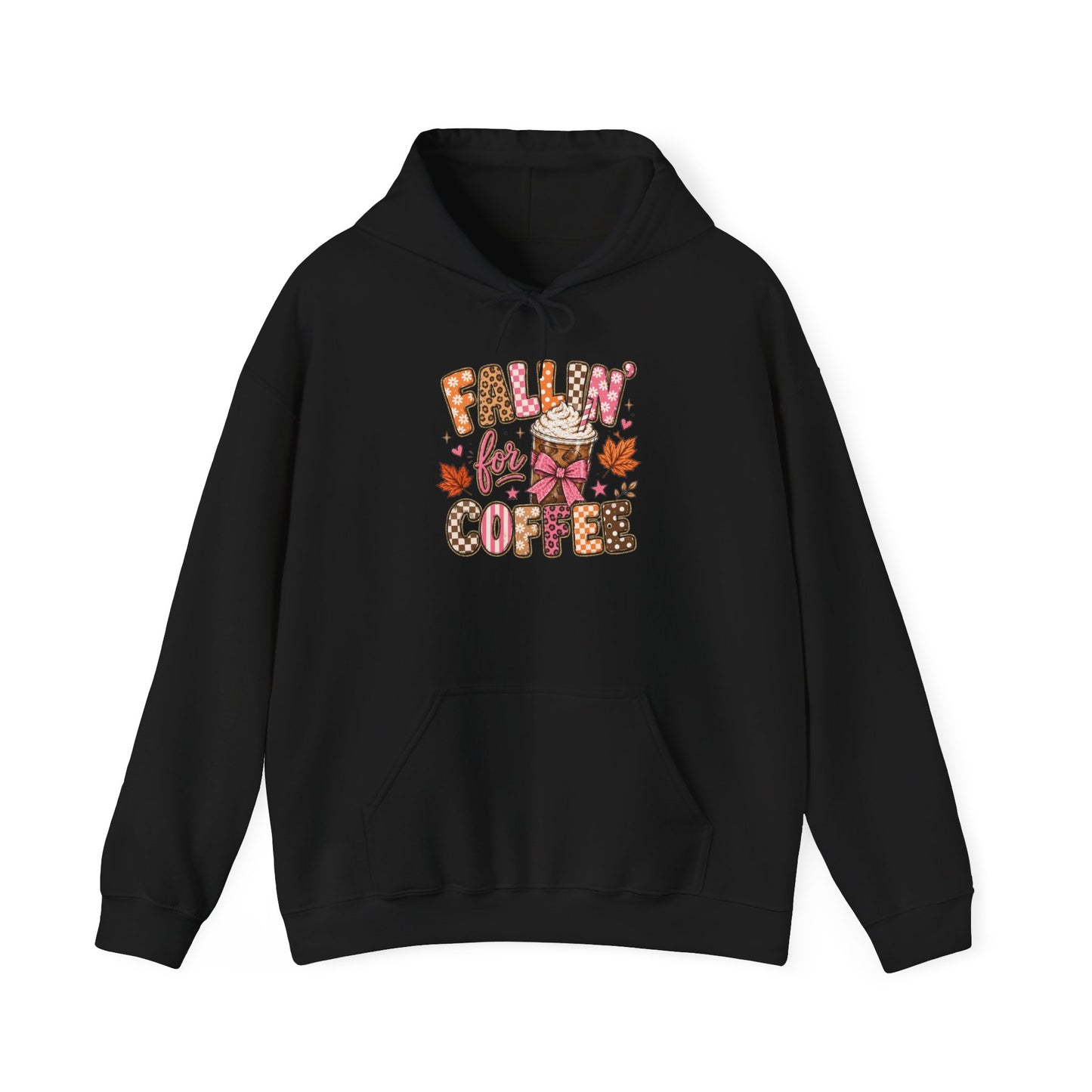 Fallin' for Coffee Hoodie | Autumn Coffee Cup, Leaves, Cozy Fall Design