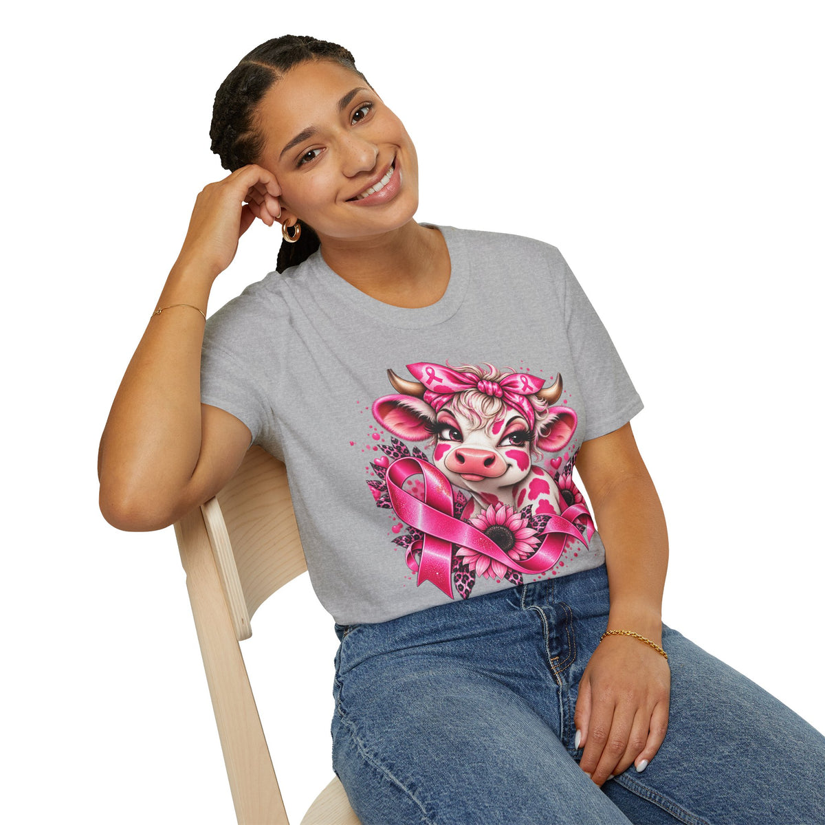 Pink Ribbon Cow T-Shirt | Breast Cancer Awareness Cow Illustration