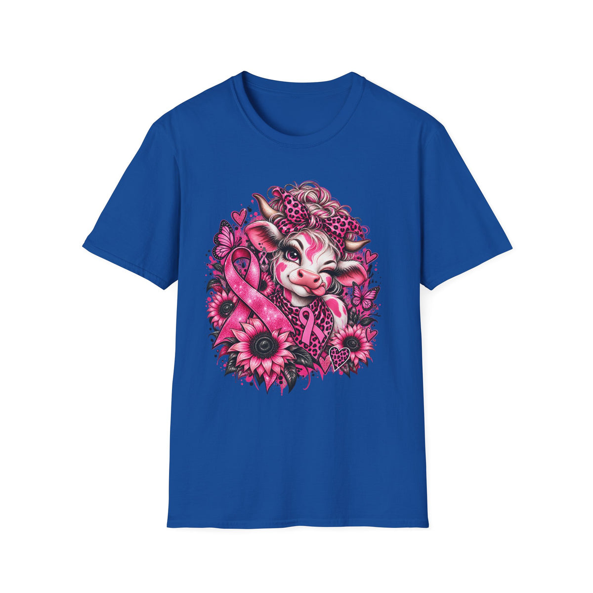 Cow Floral Breast Cancer Ribbon T-Shirt | Pink Sunflower Awareness