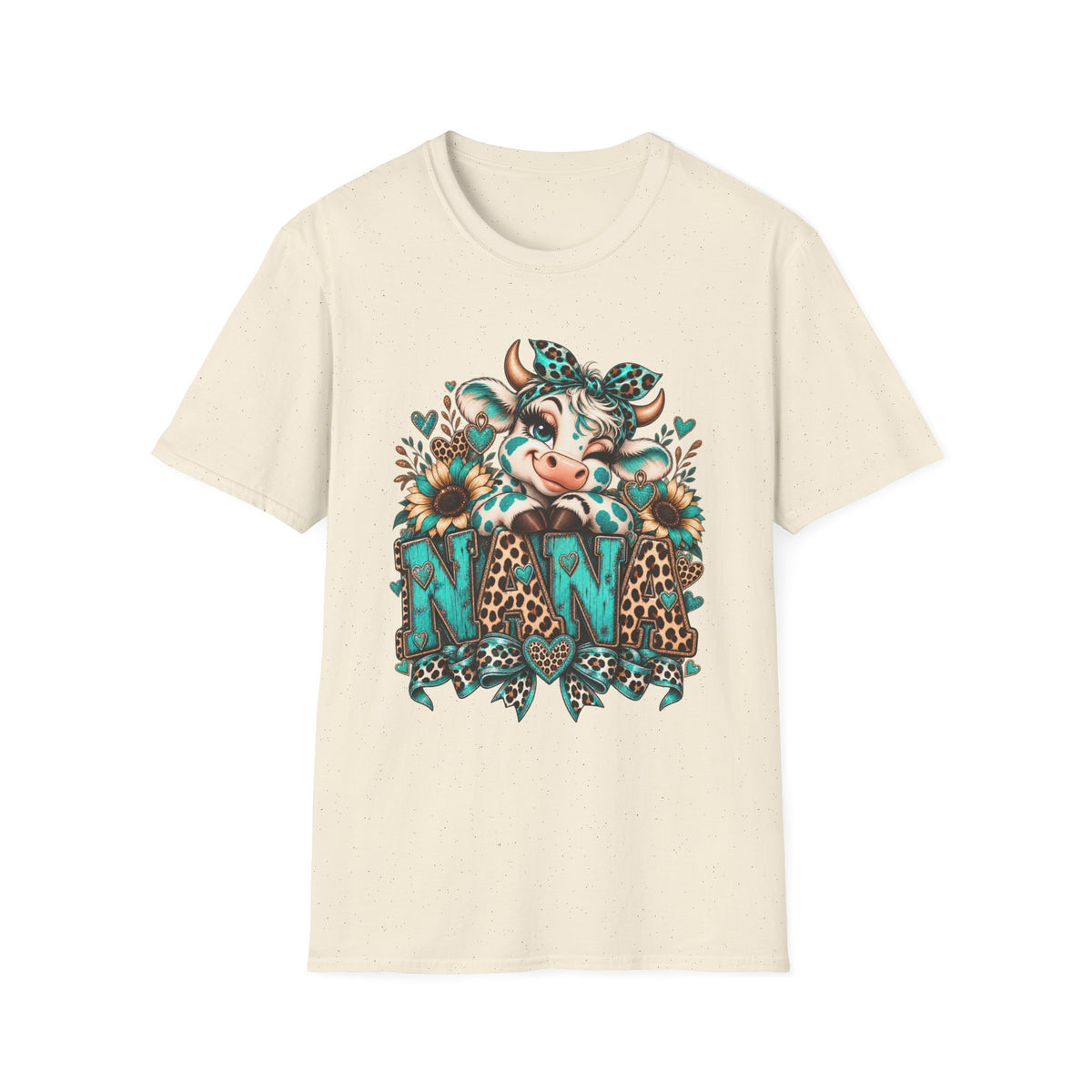 Cow Nana shirt | Cow with sunflowers, teal leopard print NAN T-Shirt