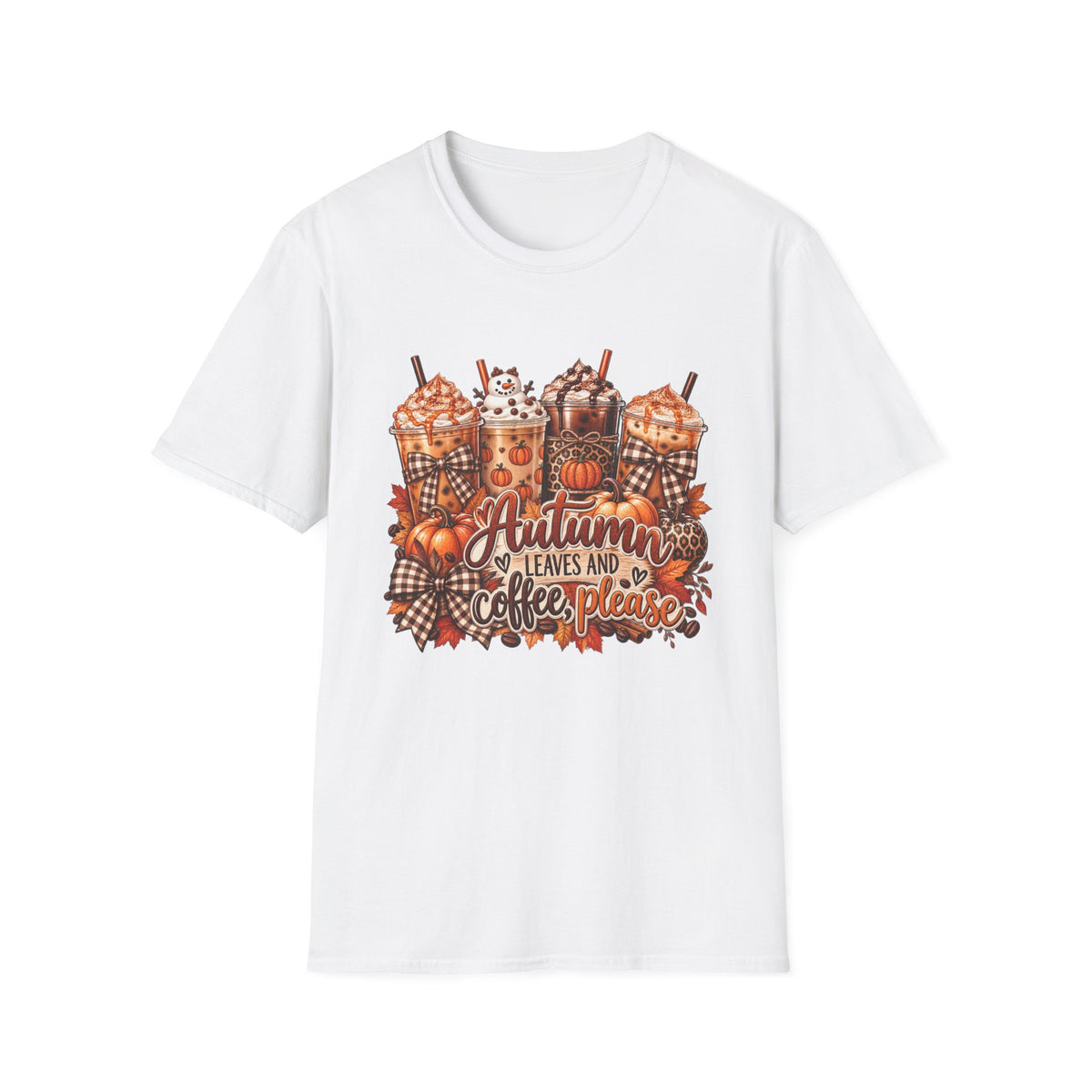 Autumn Leaves and Coffee Please T-Shirt | Fall Pumpkin Spice Coffee Design