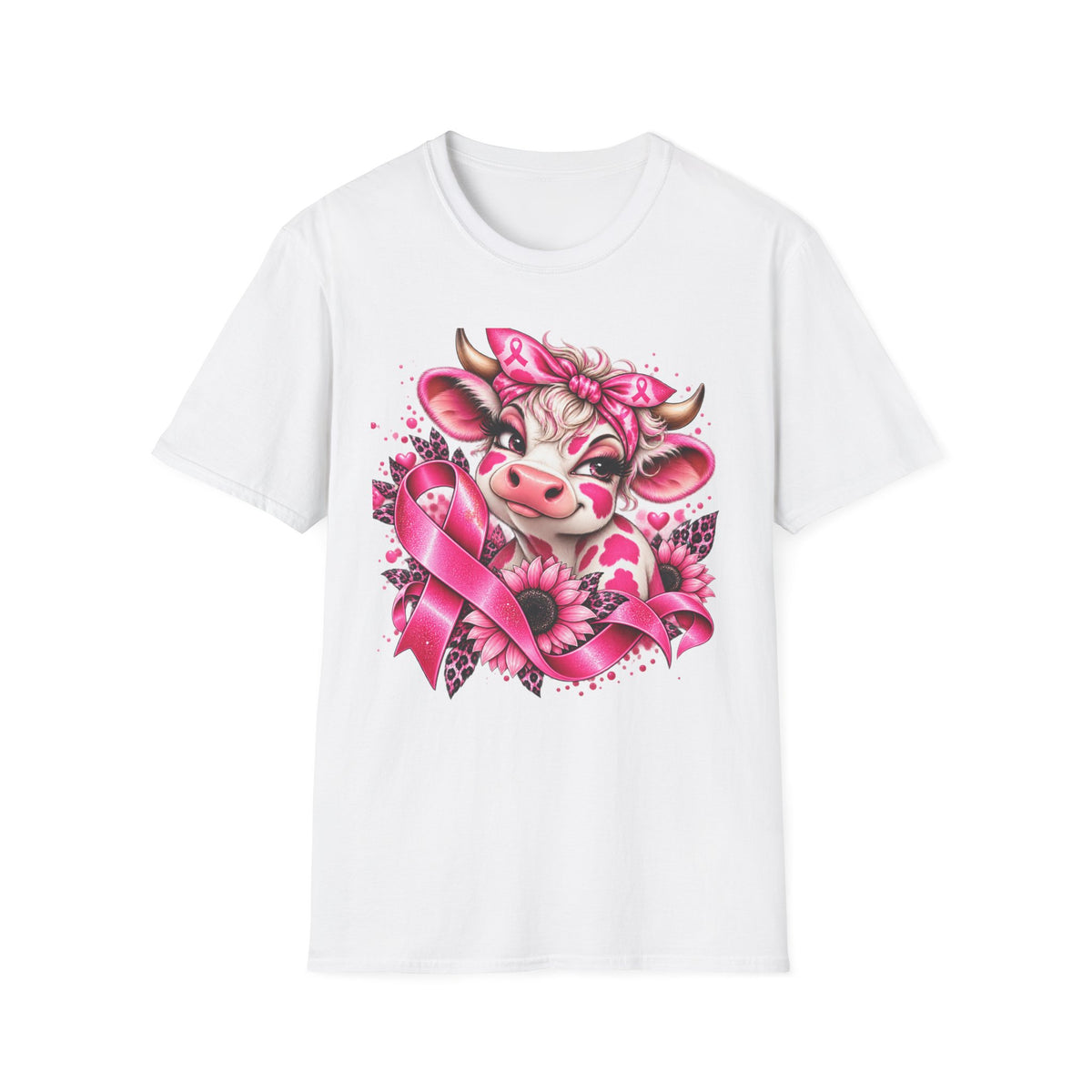 Pink Ribbon Cow T-Shirt | Breast Cancer Awareness Cow Illustration