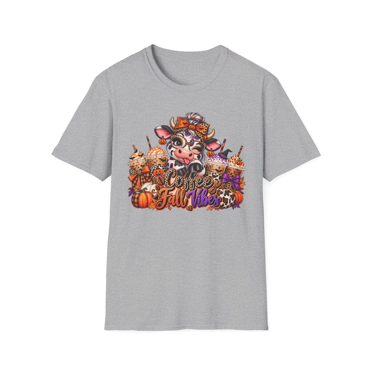 Cow Autumn Fall Vibes T-Shirt | Pumpkin Spice, Sunflowers, Cozy Harvest