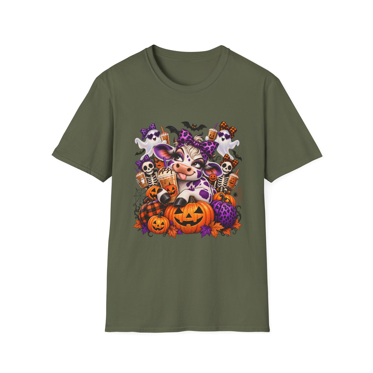 Sassy cow with Halloween Pumpkins T-Shirt | Spooky Cow Costume, Jack-o'-Lanterns