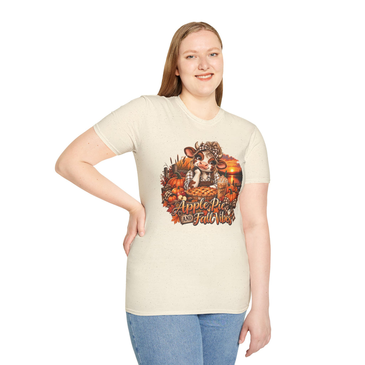 Apple Pie and Fall Vibes T-Shirt | Cute Cow Autumn Pumpkin Design