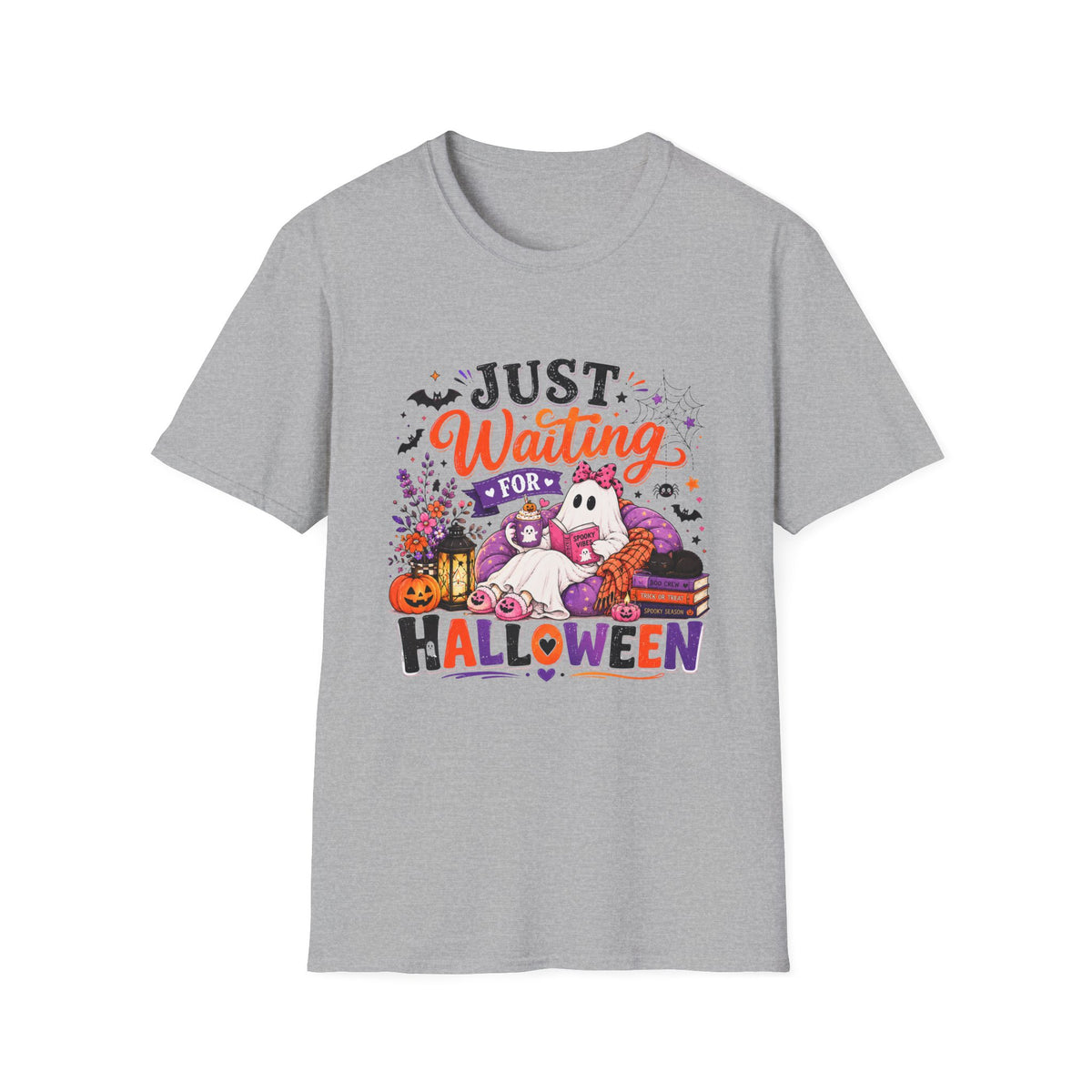 Halloween Ghost T-Shirt — "Just Waiting for Halloween" Cute Spooky Tee