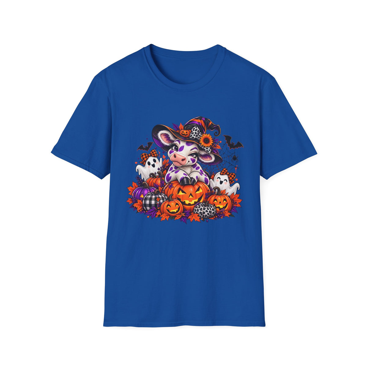 Halloween Winking Witch Cow T-Shirt | Pumpkin, Ghosts, Bats, Spooky Cute