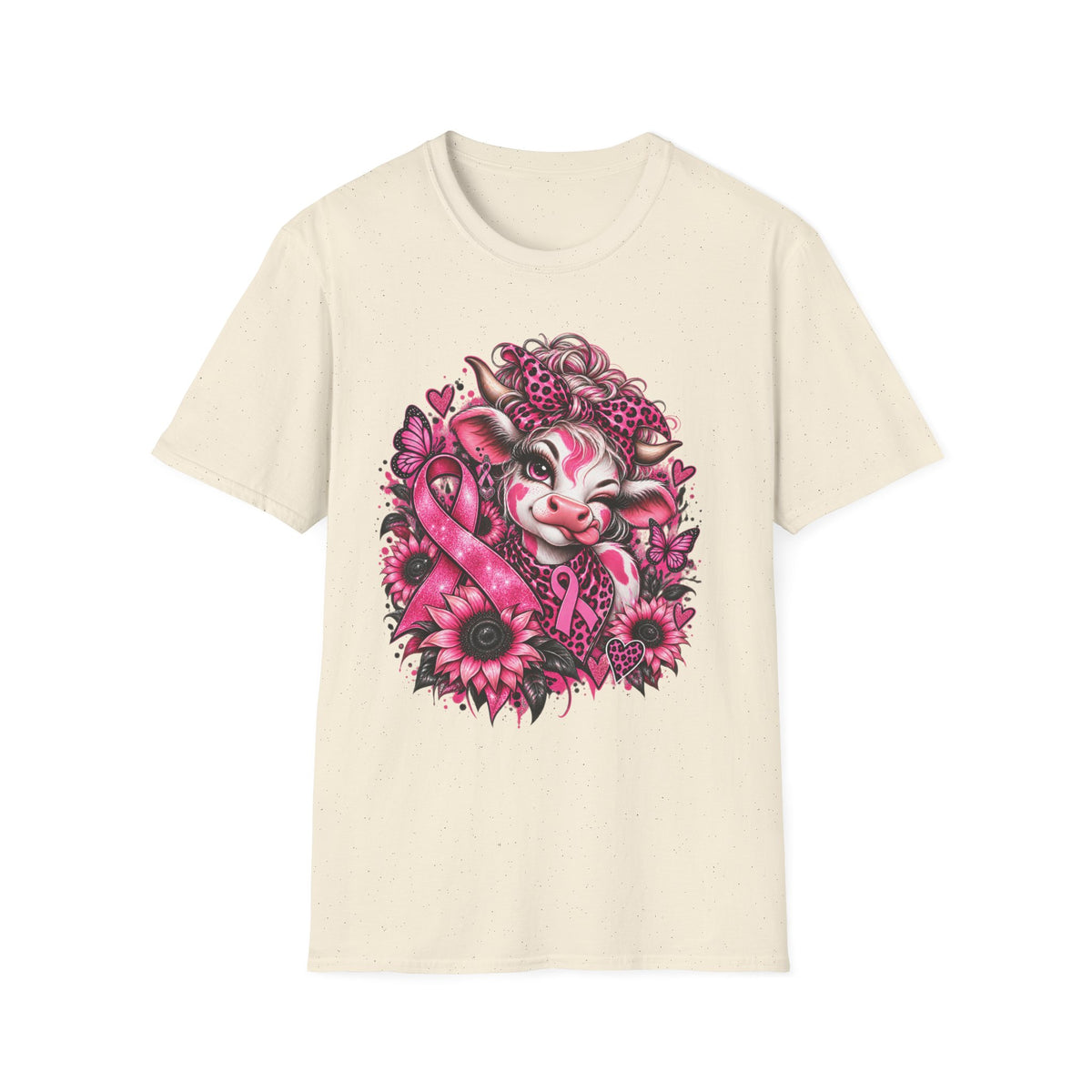Cow Floral Breast Cancer Ribbon T-Shirt | Pink Sunflower Awareness