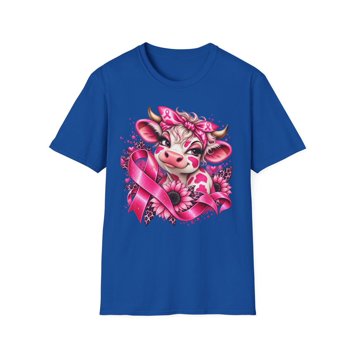 Pink Ribbon Cow T-Shirt | Breast Cancer Awareness Cow Illustration