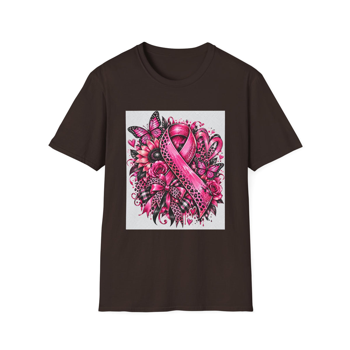 Breast Cancer Awareness Pink Ribbon T-Shirt — Floral Butterfly Support Tee