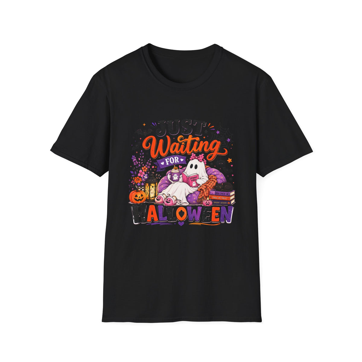 Halloween Ghost T-Shirt — "Just Waiting for Halloween" Cute Spooky Tee