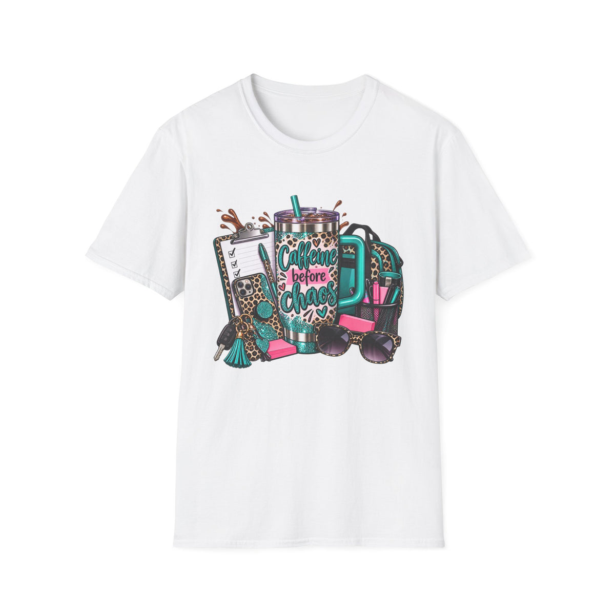 Coffee Before Chaos T-Shirt | Daily Essentials, Backpack, Sunglasses Graphic