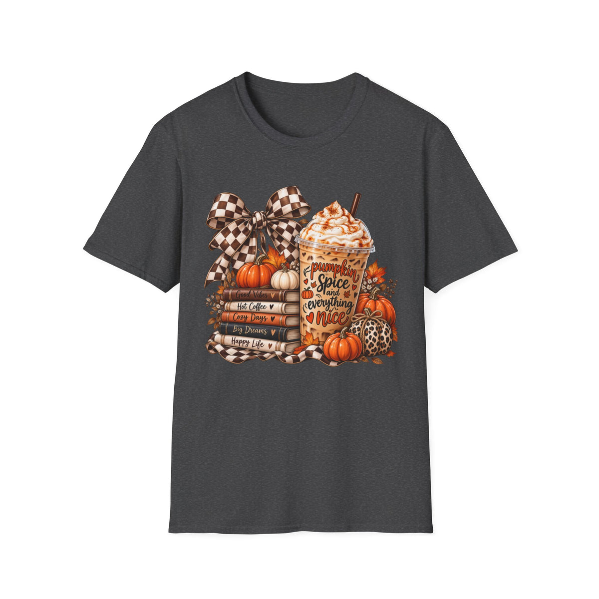 Pumpkin Spice Latte Stack T-Shirt | Fall Pumpkin Coffee Illustration