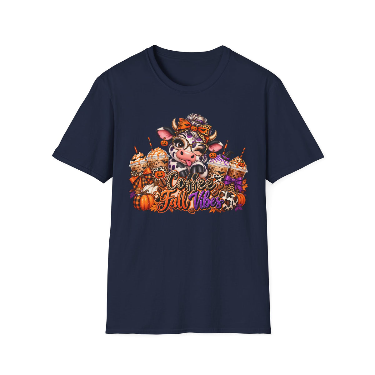 Cow Autumn Fall Vibes T-Shirt | Pumpkin Spice, Sunflowers, Cozy Harvest